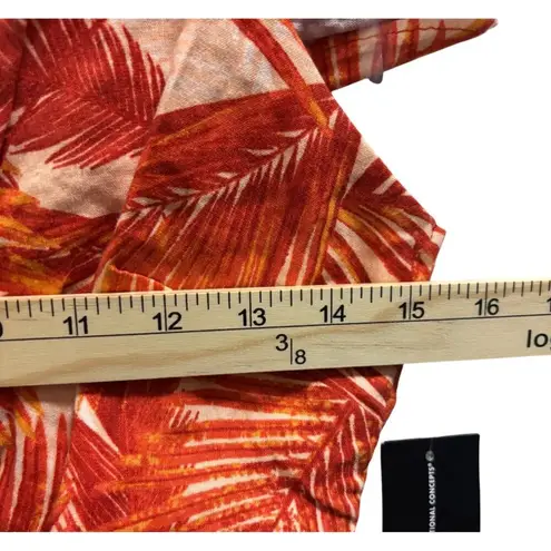 INC Womens Summer Palm Print Ruffled Crop Top With Back Zipper Size M Red Size M
