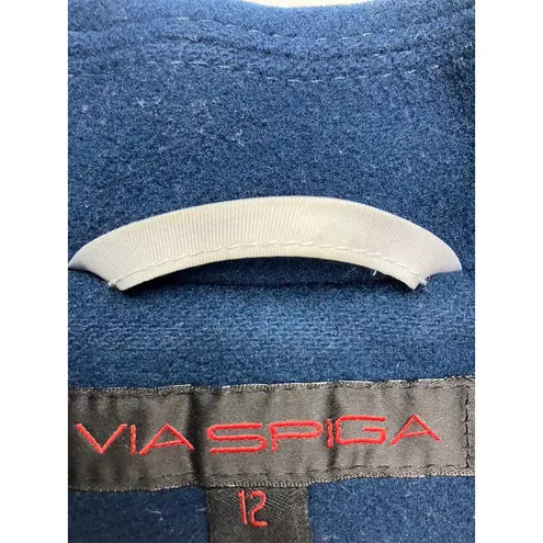 VIA SPIGA Women Double Breasted Wool Blend Navy Blue Long Coat Size 12