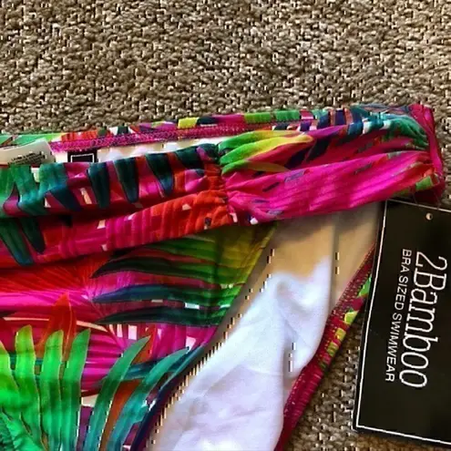 NEW NWT 2BAMBOO Green Pink Red Tropical Leaves Leaf Floral Bikini Bottom Small