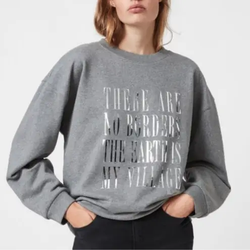 All Saints Freedom Iona Graphic Sweatshirt Gray Marl Size 10 NWT No Borders