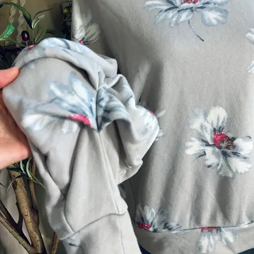 MELLODAY Gray Floral Ruched Sleeve Sweatshirt