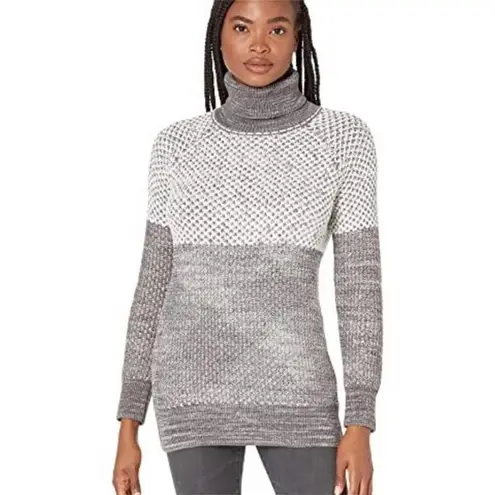 prAna  Abelle Grey Colorblock Cotton Open Knit Turtleneck Tunit Sweater Medium