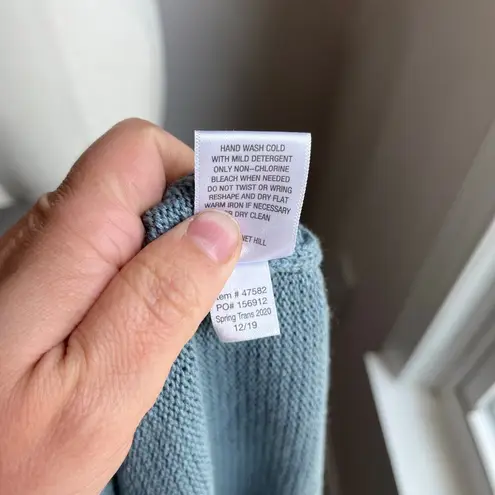 Garnet Hill Garnett Hill Linen Blend Blue Crochet Neck Line Sweater Sz Large