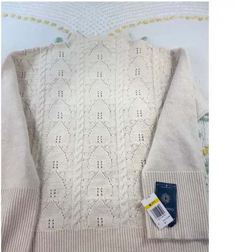 Democracy Cream Cable Knit Mock Neck Sweater Women's Medium Cozy Textured Knit