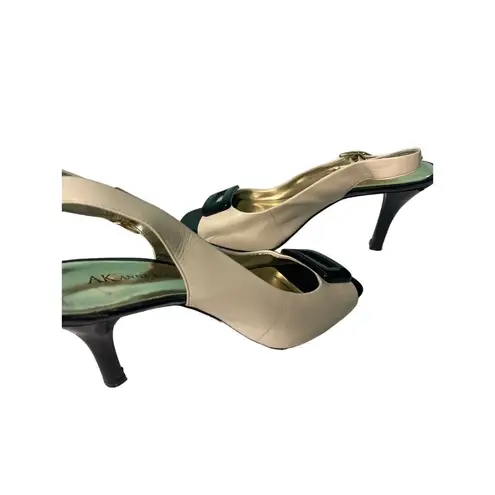 Anne Klein Elegant Slingback Heels Cream Black Buckle Peep Toe Dress S