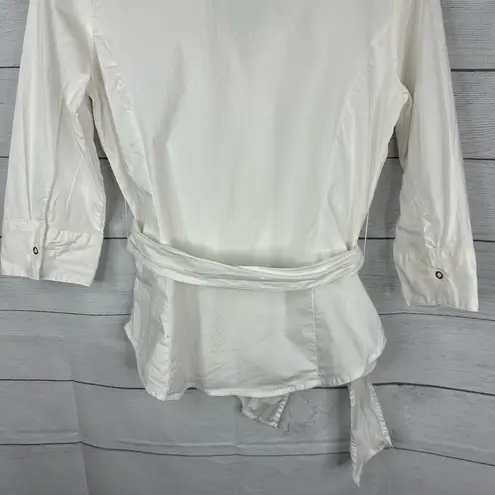 Harvé Benard Harve Benard Womens size Small Button Collared Tie 3/4 Sleeve Blouse Top White