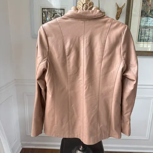Dennis Basso Dennis by Faux Vegan Leather Blazer Jacket Lined Caramel Tan M