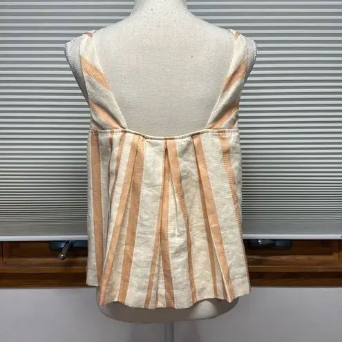 HD in Paris Anthropologie Cream Peach Cotton Linen V-Neck Chevron Sleeveless Top