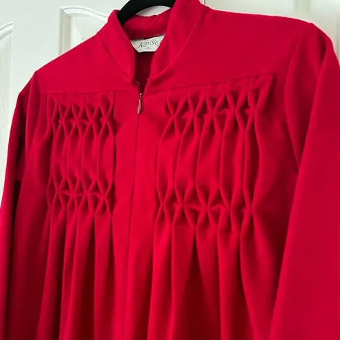 Vanity Fair Vintage Kayser - Womens Red Velour - Zip Front Robe - Long Sleeves - Size Medium