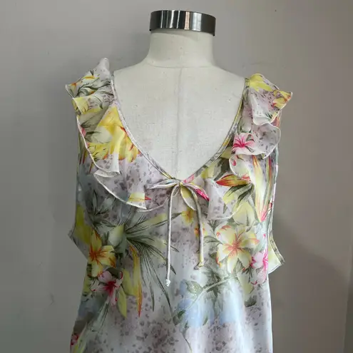 Vintage Delta Burke Floral Slip Nightgown Lace Trim Lingerie Dress Sz 1X Yellow