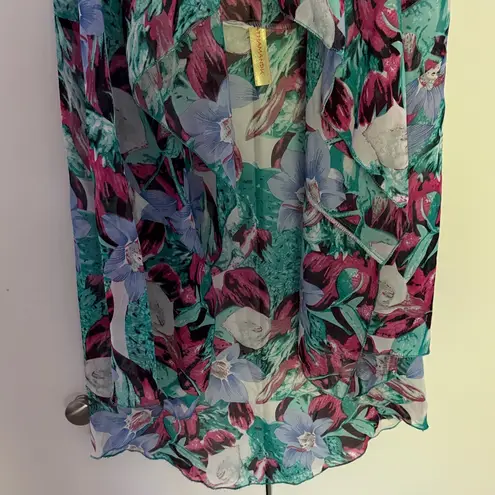 Women one size Floral Sleeveless kimono swimwear coverup Green