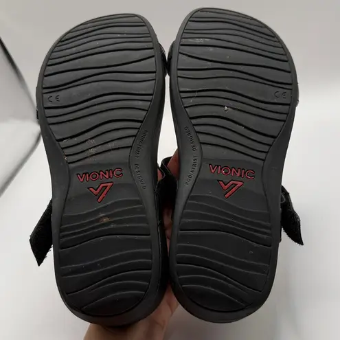 Vionic Women's Pacific Ellie T-strap Wedge Comfort Sandal in Black Size 8.5