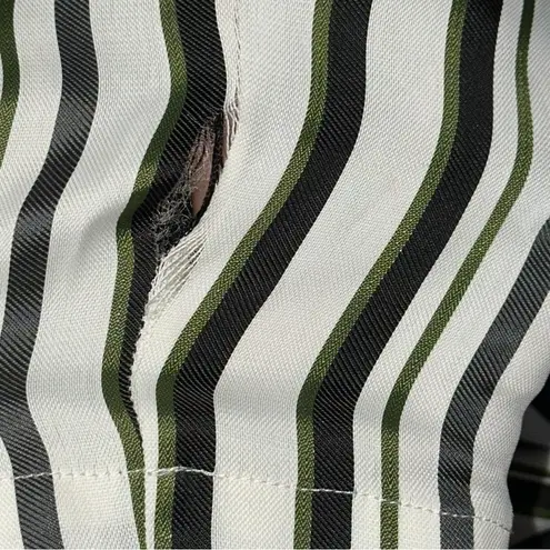 AYR Women’s Size XS Cream Green Black Striped Tie Neck Button Down Midi Dress