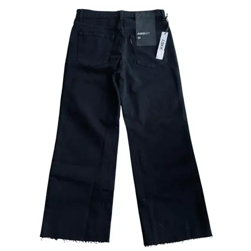 Askk NY Crop Slim Wide Leg Jeans Raw Hem Black Resin Size 30 NEW