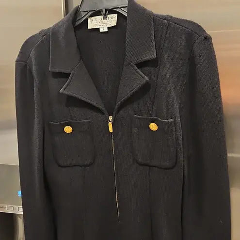 St. John ππ Vintage Half Zip Santana Knit Pencil Dress ~ Black 2