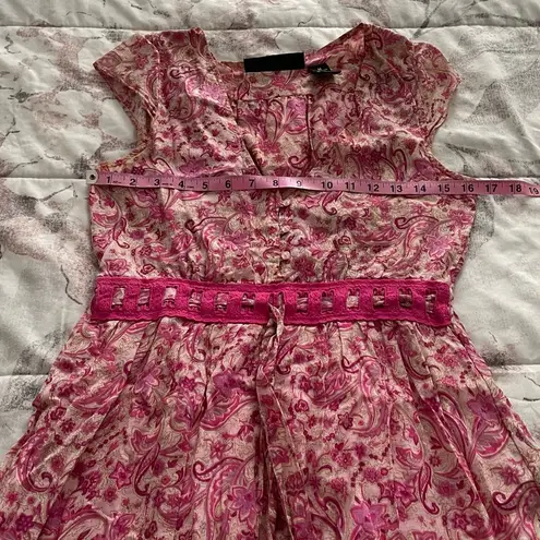 Allison Brittney floral pink beige Barbiecore high waist cotton dress, size M