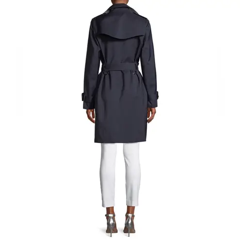 Elie Tahari Natania Contrast-Face Double-Breasted Trench Coat Jacket Blue NEW