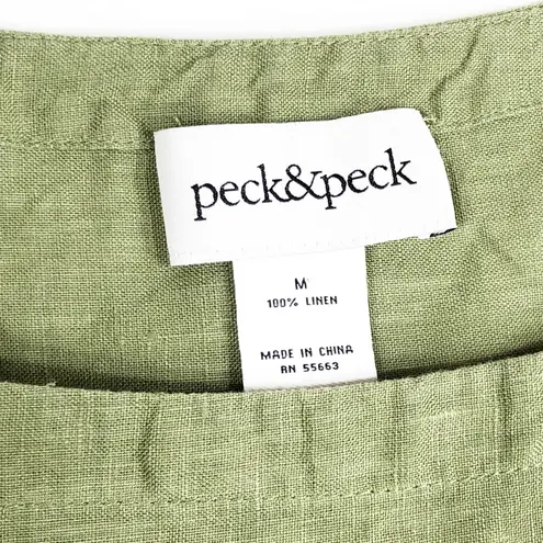 Peck & Peck Peck Peck Medium Top Green Linen Square Neck Cap Short Sleeve Solid Tee 327