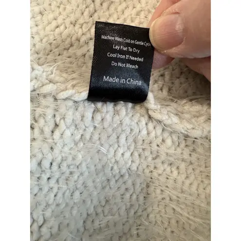 POL  Beige/White Eyelash Hooded Open Front Cardigan Sweater Size M Boho Grunge