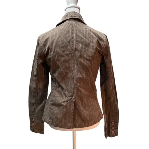 Khelf Brown with Red & White Pin Stripes Women's Long Sleeve Button Front Jacket Multiple Size M