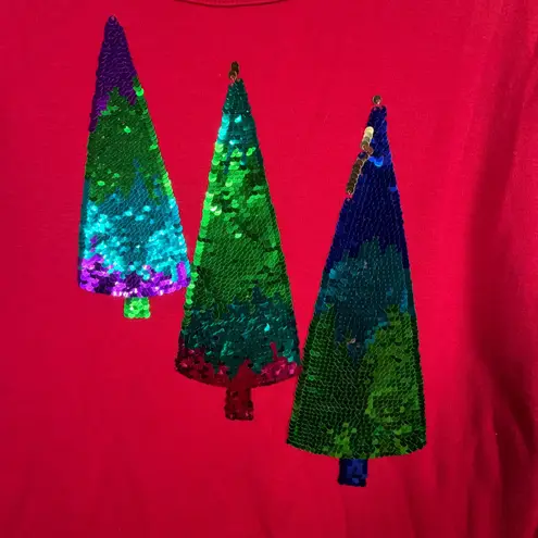 Quacker Factory Shirt L Christmas Tree Sequin Red Long Sleeve Festive Holiday Size L