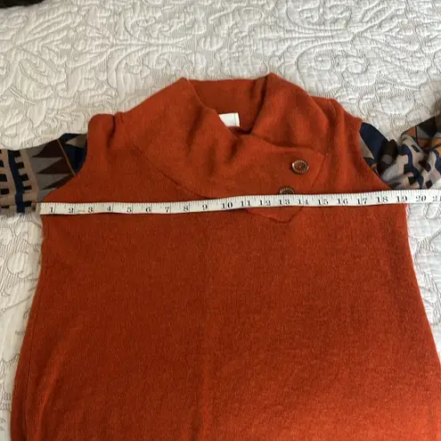Style Rack Orange Cowl Neck Sweater with Patterned Sleeves