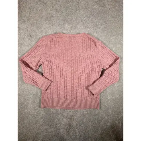 Vtg 90s LL Bean L Pink Lambs Wool Blend Cable Knit Sweater Pullover Size L