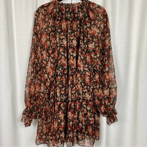 Aakaa You Better Believe It Brown Floral Long Sleeve Mini Dress Sz.S NWT