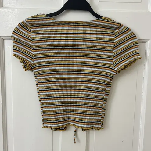 Eyeshadow Y2K Striped Ribbed Open Tie Top Curly Hem Crop Cotton Blend Sz S‎
