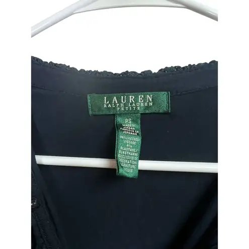 Ralph Lauren Lauren  Navy Blue Crochet Ruffle Neck Blouse Petite Small