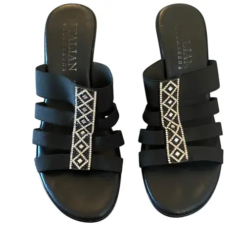 Italian Shoemakers Black Wedge rhinestone Sandals heels