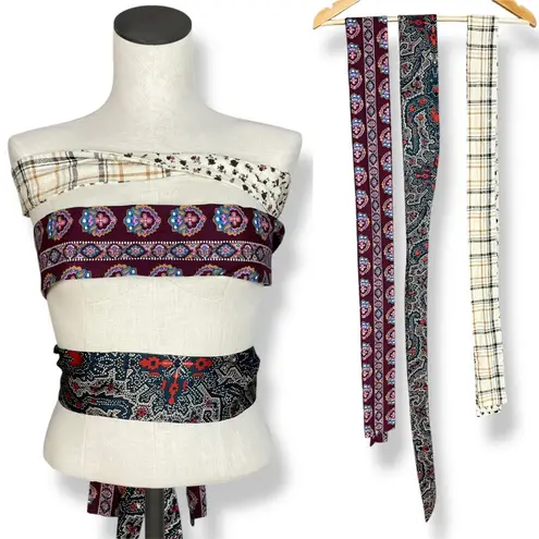 Vintage 70s Chessa Davis Belt Set of 3 Belts Retro Tie Fabric Women Floral Plaid Blue