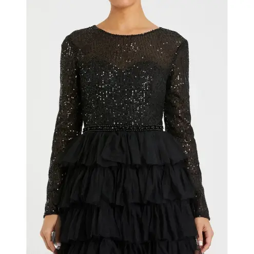 Mac Duggal Sequined Layered Tulle A-Line Cocktail Dress in Black Size US 6