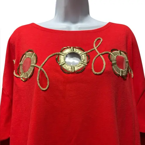SPREE WOMAN Vintage 90’s Red Shirt with Gold Embellishments Size 2x Nautical