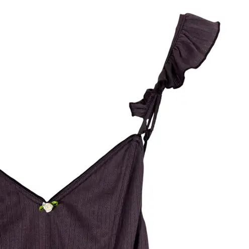 Free People NWT  Sleepwear Bodysuit Womens L Purple Ribbed Lace Ruffle Coquette