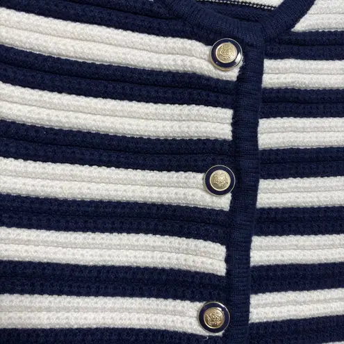 Joie  Navy & White Striped Knit Vest | Gold Button Old Money Preppy Top