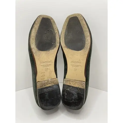 Max Mara Loafers Square Toe Suede Green Flats Women's Size 37 US 6.5 FLAW