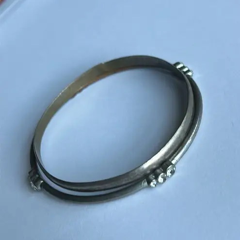 Women’s vintage‎ dainty set of 2 silver tone crystal bangle bracelets one size