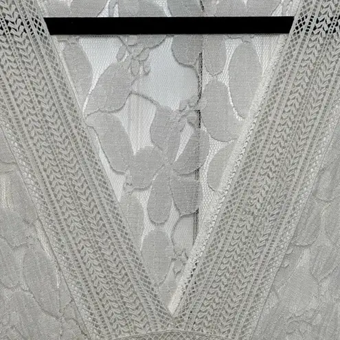 Tashia Lace Maxi Cover Up White Kaftan Deep V Tassel Drawstring Side Slits SizeS