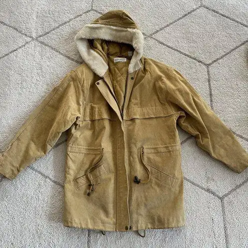 Marsh Landing 90s Tan Suede Mid-Length Faux Fur Hooded Jacket (LIST)