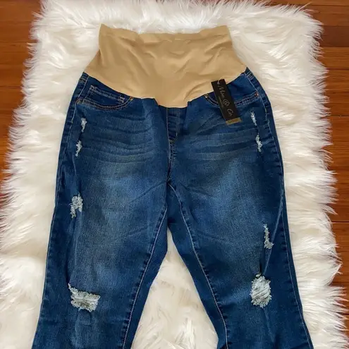Mom & Co. Fringed Distressed Maternity Jeans Size L