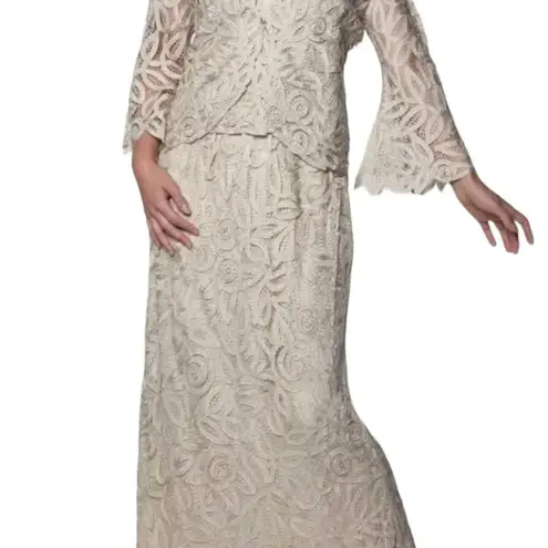 soulmates champagne Hand crafted silk ribbon beaded 3 Piece Evening Gown MOB MOG Tan Size M