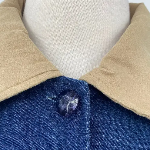 Vintage 90s Embellished Jean Jacket Beaded Denim Corduroy Sleeve Womens XL Blue