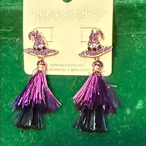 Halloween Purple and Black Witch Hat Earrings