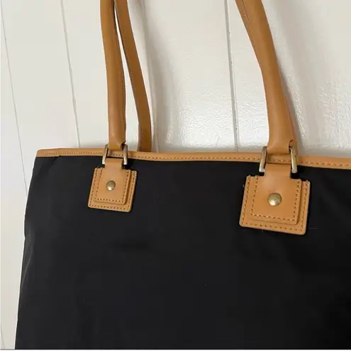 Hartmann XL Large Canvas Leather Tote Bag Purse Travel Black Tan 18” x 12” x 6”