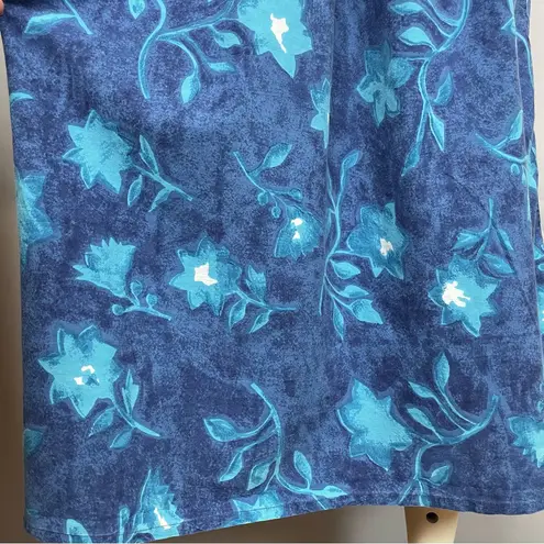 Vintage Muumuu Dress Blue Floral Relaxed Fit Pockets Buttons Gathered Shoulders Size L