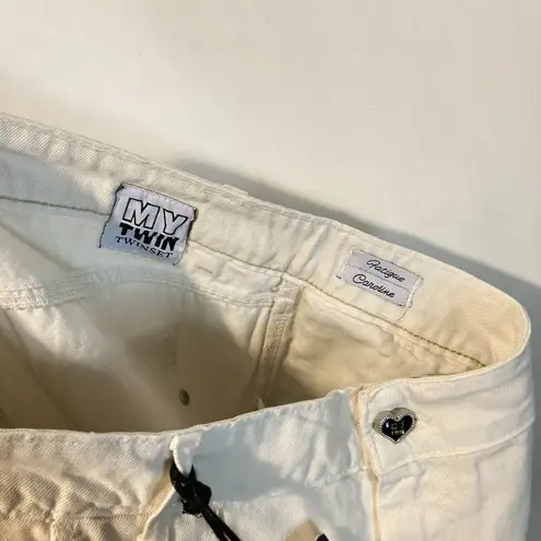 Twin Set MY TWIN women's size 29 floral embroidery Mother of Pearl fatigue pants