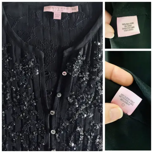 Calypso St. Barth Black Silk Sequin Pocket Shirt Dress, sz. XS