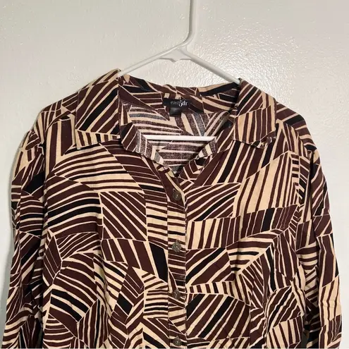 East 5th Vintage Linen Button Down Shirt Beige Geometric XL