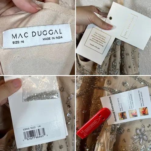 Mac Duggal Embellished Sequin One Shoulder Draped Gown Nude 14 Floral Prom 93635